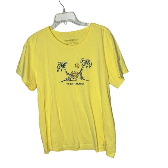 Life Is Good “Zero Tasking” Dog Hammock Yellow Crusher Tee with Palm Graphic XL. - Picture 1 of 7